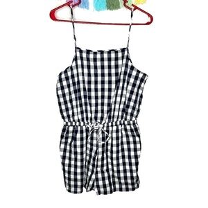 Cisono Navy and White Plaid Gingham Cotton Spaghetti Strap Romper Size Large